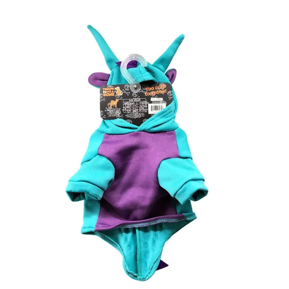 Small Dog Dragon Monster Costume 12-13'' Length Blue Pruple Hooded Halloween